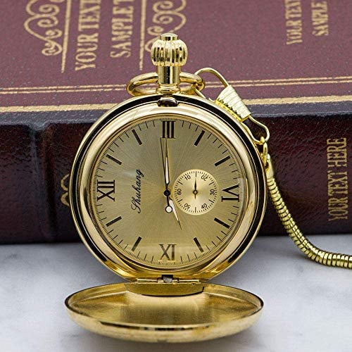NOALED Taschenuhr Gold Mechanische Taschenuhr Halskette Handaufzug Golden Herren Taschenuhr Halskette Uhren mit Kette Geschenk