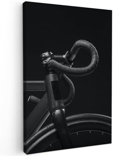 MuchoWow© Leinwände 40x60 cm Wall Decoration Bilder Schlafzimmer Deko Pictures Canvas Painting Wanddekoration Wohnzimmer Wanddeko Schwarz - Schwarze Leinwand - Fahrrad - Lenker