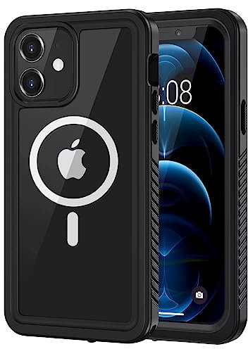 Lanhiem iPhone 12 Magnetic Case, Waterproof Dustproof Shockproof Case with Built-in Screen Protector Compatible with Magsafe, Full Body Protective Cover for iPhone 12 6.1 inch -Black