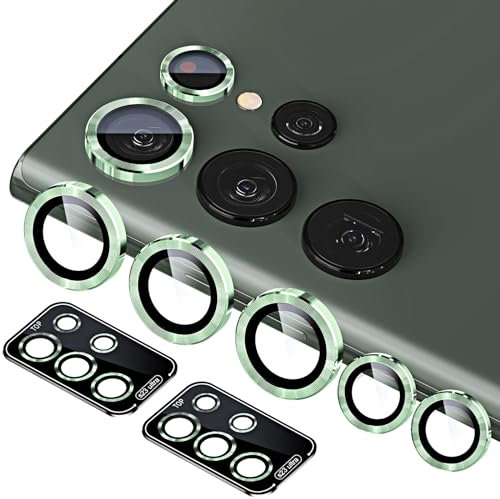 QUESPLE for Galaxy S23 Ultra Camera Lens Protector [2 Set], HD Scratch-Resistant Ultra-Thin Galaxy S23 Ultra Tempered Glass Camera Protector Film, Metal Ring Camera Cover, Green