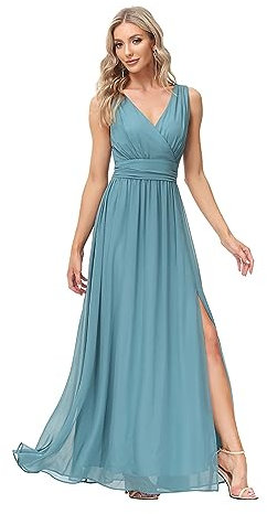 SJASD V-Ausschnitt Ärmelloses Damen Abendkleid, Elegant Seitenschlitz Langes Kleid Hochzeit Abendparty Kleid Bridesmaid Dress Festkleid