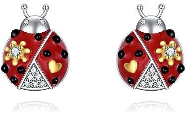 Rote Marienkäfer Ohrstecker Schwarzer Punkt Sterling Silber Schmuck Blume Herz Tier Geschenke für Frauen Lady Bug Liebhaber