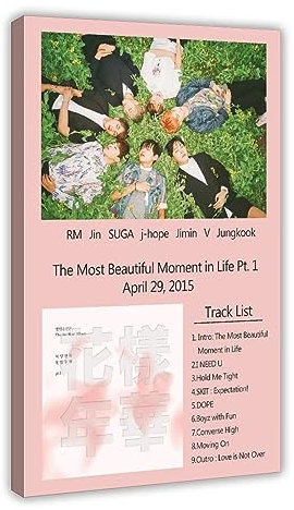 K-pop BTS Poster The Most Beautiful Moment in Life Pt. 1 Album-Poster, Leinwand-Poster, Wandkunst, Dekordruck, Bild, Gemälde für Wohnzimmer, Schlafzimmer, Dekoration, 40 x 60 cm