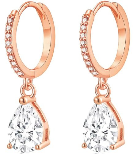 MASOP Creolen Rosegold Hängend Tropfen, Ohrringe Rose Vergoldet mit Anhänger Zirkonia Wassertropfen Braut Ohrringe Schmuck Geschenke für Hochzeiten Geburtstag für Damen Freundin Frauen Mädchen
