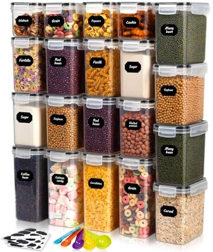 Otauoaea Botes Cocina Almacenaje,20 Piezas Botes Hermeticos Cocina Con Tapa,Ecipientes para Alimentos de Plástico,Sin BPA, Tarros Cocina Almacenaje para Cereales, Pasta, Arroz, Harina, Granos
