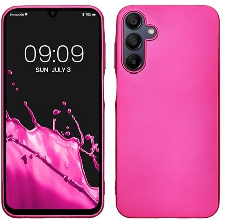 kwmobile Custodia Compatibile con Samsung Galaxy A15 5G Cover - Back Case Morbida - Protezione in Silicone TPU Effetto Metallizzato rosa metallizzato