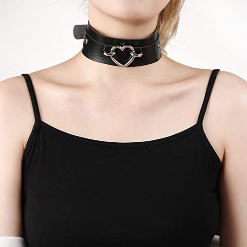 Dazifan Collar Choker Damen Halsband SM Gothic Halsreif Punk Rock Kragen mit Metall Herzform Ring Leder Halsketten Halsfessel Einstellbar GrößE Personalisiert ZubehöR Für Frauen