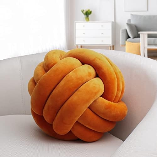 IIQI Knot Ball Pillow, Soft Knotted Cushion for Home Decor【1 Free Washing Bag Included】 Round Throw Pillow Lumbar Pillows (Special Orange 50,22cm)