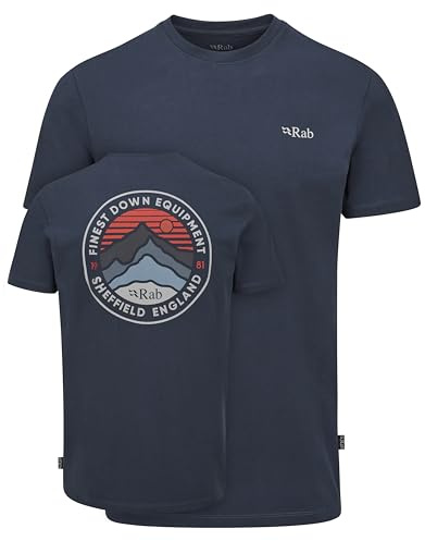 Rab Men's Basecamp 3 Peak Tee Short Sleeve Graphic T-Shirt for Hiking, Trekking, & Everyday Use - Tempest Blue - Medium