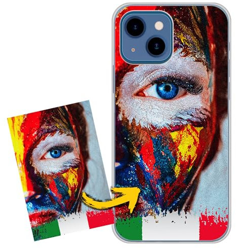 FarmyGadget Cover Personalizzata per Apple iPhone 13, TPU Trasparente Morbida, Custodia Personalizzabile con Foto, Immagine, Testo, Loghi