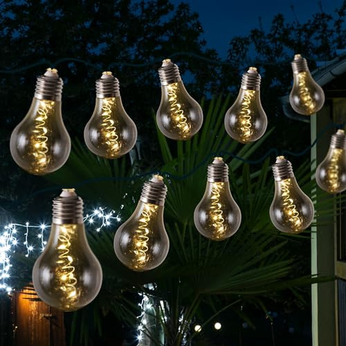 MARELIDA LED Solar Lichterkette mit 10 rauchig grauen Glühbirnen Garten Balkon Party outdoor Lichterkette 2 Modi 4,5m für Außen