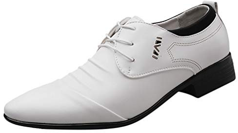 Herren Business Formelle Lederschuhe Moderne Klassische Spitzer Zehe Schnürschuhe Lässige Loafer Freizeitschuhe Halbschuh Loafers Schuhe zum Autofahren Schlupfschuhe Slipper mit Gummizug (White, 39)