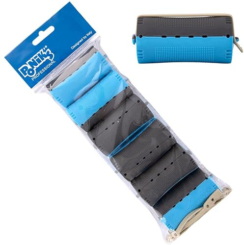 PONIK'S PROFESSIONAL - Dauerwellen Wickler, Lockenwickler für Dauerwelle Set, Haarwickler 6 Stück, Lockenwickler Dauerwelle 40 mm, Klein Kaltwellwickler mit Rundgummilaschen - Blau Schwarz