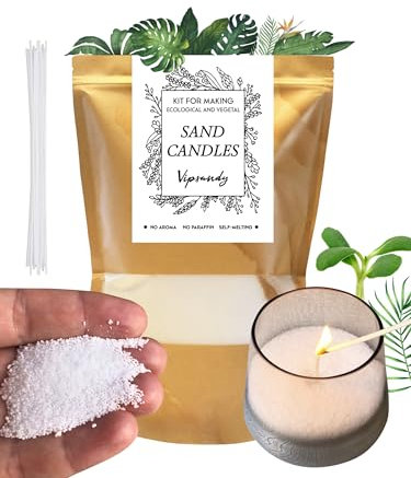 ELEWERT VIPSANDY Nachhaltiges Sandkerzen | 500g | Pflanzliches 100% Kerzenwachs ohne Paraffin | Nachfüllbar | Pearled Candle Powder Wax mit Dochte | DIY Kerzenwachspulver | 120 Stunden sauberes Licht