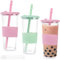 MAKTSAM 3 Pack Iced CoffeeBubble Tea Cups, 750ml/24oz Clear Double Wall Plastic Tumbler Cups with Straw and Lid, Smoothie Cup for Milk Tea, Fruit Juice, Coffee