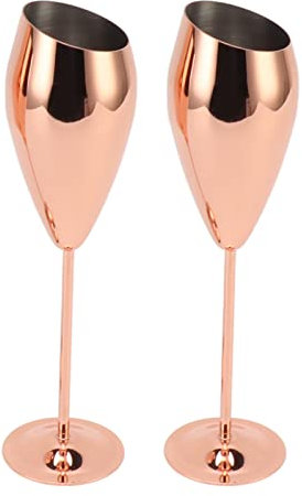 Flute da Champagne, Acciaio Inossidabile 304 infrangibile Nessun Odore Brillante e Lucido Bicchieri da Champagne in Rame Oro Rosa Fondo Spesso Manico in Metallo Flute da Champagne in Vetro for Matrimo