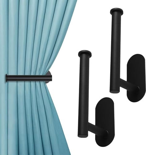 LERANXIN 2 Stück Vorhanghalter Wand, L-Förmig Gardinenhalter Wand, Ohne Stanzen Vorhang Halter, Schwarz, mit Anleitung, für Dekorieren von Vorhängen und Aufhängen von Gegenständen