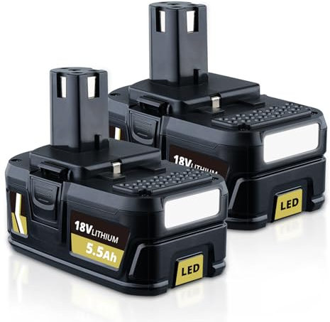 2 Pack 18V 5.5Ah P108 Li-ion Battery Replacement for Ryobi 18V Compatible with Ryobi Battery P108 P200 P2000 P201 P203 P204 P206 P2060