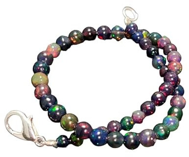 AAA Qualität 3mm bis 6mm natürlicher äthiopischer schwarzer Opal facettierte Runde Perlen Edelstein Armband | Welo Feuer schwarzer Opal Armband | 925 Sterlingsilber Opal perlen Armband 20 Zoll
