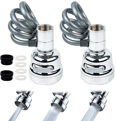 Embout Robinet Cuisine, 2 Pièces 360° Pivotant Aérateur de Robinet, Rallonge Robinet avec 3 Modes, Extensible Economiseur D'eau pour Robinet, Prolongateur Robinet pour Salle de Bain et Cuisine