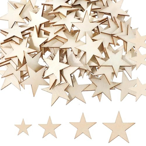 200 Pcs Wooden Star,Mini Blank Wooden Craft Ornaments,Wood Cutout Star Shape Embellishment for Crafting Christmas Tree Decorations Baubles ,Crafts DIY Supplies Gifts to Paint Your own Sets