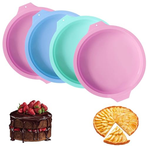 Stampo Forno Silicone Rotondo, 4 Pezzi Grande Stampo Per Torte Silicone, Rotondo Tortiera 8 Pollici, Antiaderenti Tortiera in, per Torte a Strati, Rosa, Blu, Verde