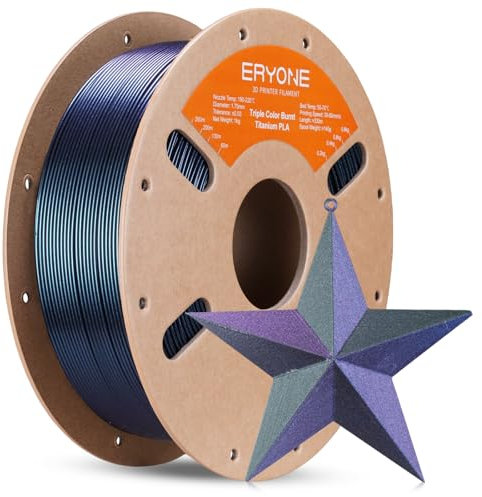 ERYONE Filamento PLA glitterato per stampante 3D, 1.75 mm +/-0.03 mm, 1 kg (2.2 libbre)/bobina, PLA titanio bruciato a tre colori, blu, verde e rosa