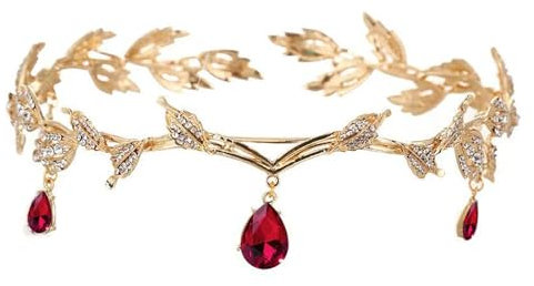 XoeLLe Prinzessin Crystal Crown, Elfenkrone, Vintage Grün Strass Diadem, Kristallperlen Stirn Kopfschmuck, Tiara für Hochzeit Braut Motto Party Karneval Cosplay Kostüm Festival Zubehör (Rot)