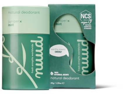 nuud stick deo | 45 Gramm | natürlicher Deodorant, Deo ohne Chemikalien, NCS vegan, 48 Stunden wirksam, parfümfrei, aluminiumfrei, alkoholfrei, unisex, für 6-7 Wochen (Minze und Wacholder)