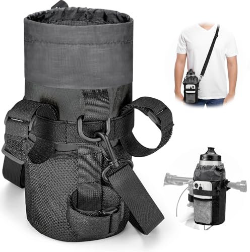 Eyein Bike Water Bottle Holder Bag - Insulated Bike Handlebar Bag Drinks Holder with Mesh Storage Pocket and Shoulder Strap, Universal Fit Bicycle Cup Holder for Mountain Road Bikes Scooter (Black)