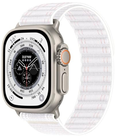 Compatible with Apple Watch Strap 46mm 45mm 44mm 49mm Men, Braided Adjustable Sport Loop Band for IWatch Series 10 9 8 7 6 5 4 3/SE 2/Ultra 2, Breatheable Nylon Fabric Strap White