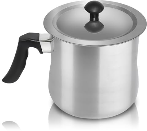 2L Edelstahl Milchtopf, Doppelwandig Milchtopf Induktion mit Rutschfester Kunststoffgriff, Silber Tolle Qualität Simmertopf für Milch erwärmen im Wasserbad Topf, Edelstahl, Wasserbad Schmelztopf