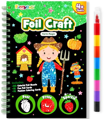 FUNNYB&G Foil Art Kinder Kunst & Bastelaktivität: Kreatives Reisespielzeug für DIY-Aktivität, Bastelset kinder | Geschenk Mädchen 4 5 6 7 8 9 Jahre (Bauernhof)