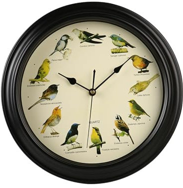 Ergocar Gesangs Vogel Wanduhr Zwölf Vogel Singen Batterieantrieb (33,02 cm) 13 Zoll