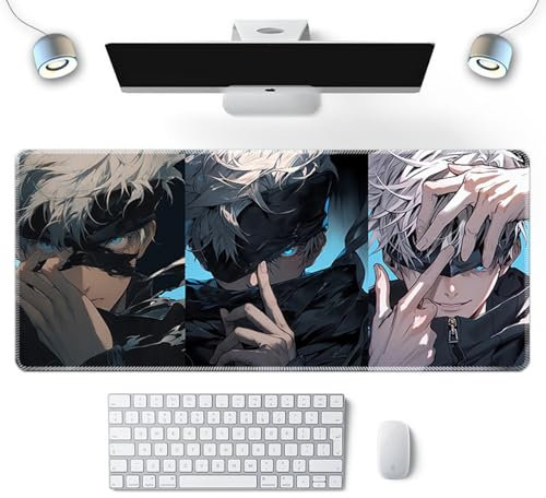 Wuyouni Jujutsu Anime Satoru Gojo Gaming Mouse Pad, 800 × 300 × 3 mm ispessito, impermeabile, antiscivolo, facile da lavare, per desktop, laptop per giocatori