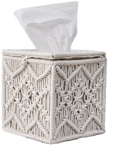 Schicker gewebter Makramee-Taschentuchhalter für quadratische Taschentücher, Dekoration für jeden Raum