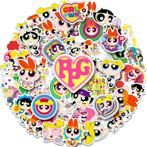 The Powerpuff Girls Stickers Pack– 50PCS Cute Cartoon Vinyl Decals for Girls, Waterproof Stickers for Water Bottles, Laptop, Phone Case, Luggage, Skateboard – Fun Party Favors & Gifts for Kids & Teens