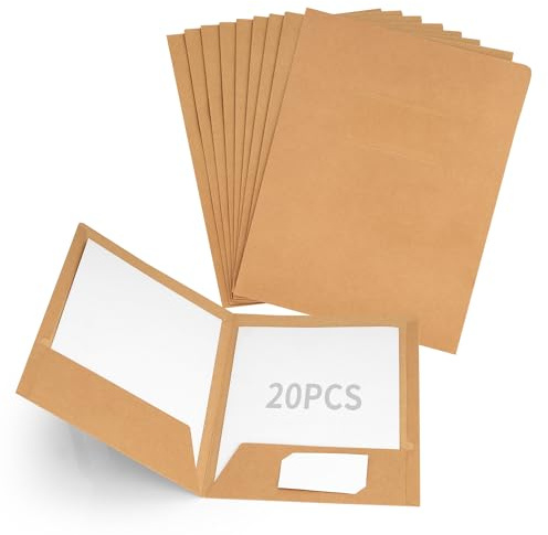 Axincardarm A4 kraft Paper File Card Folders Cardboard for Paperwork 20 Pcs | A4 Brown Paper Files, with Pockets, for Home Office Business, 31 x 24cm