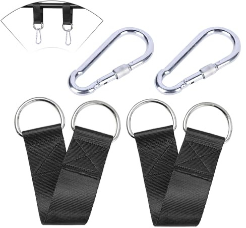 Pack of 2 Swing Attachments, 30 cm Hammock Attachment with 2 Heavy Duty Carabiners and D-Rings, Tear-Resistant Suspension Hanging Strap for Swing, Bar Wall and Hanging Chair (Black 1)