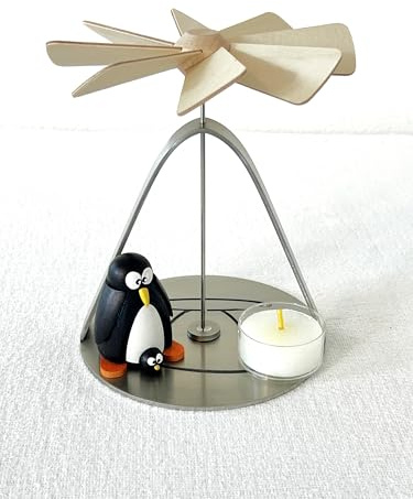 Generisch Weihnachtspyramide Edelstahl/Wärmespiel mit Pinguin echt Erzgebirge
