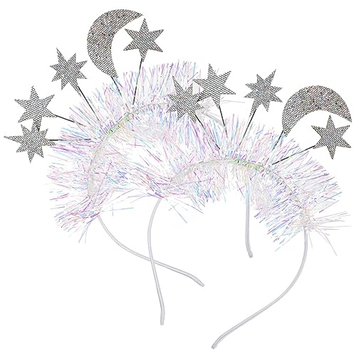 ERINGOGO 2 Stück Mond und Stern Stirnbänder Festlich Silber Party Haaraccessoires Damen Mädchen Valentinstag