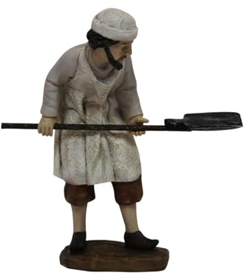 ZICOM Krippenfigur Miniaturfigur Bäcker mit Brotschieber Höhe 9,1cm handbemalt Polyresin, Modellbau Puppenhaus