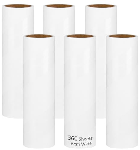 QWORK® Paquete de 6 Recambios (360 Hojas) de Rodillo Quitapelusas de 16 cm - Mayor Área de Limpieza - Extra Adhesivas