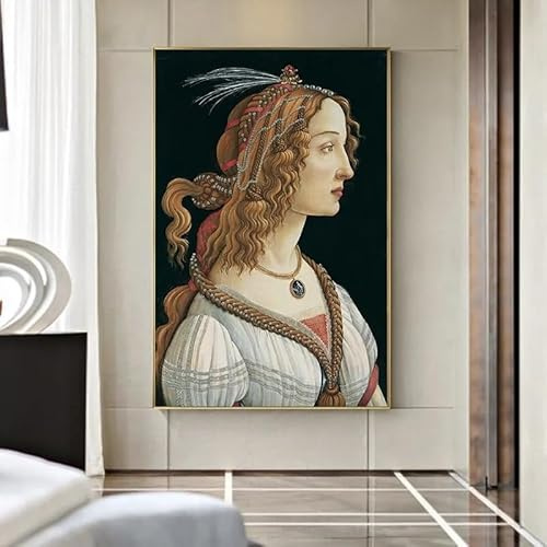 LTjiajuypd Porträt einer jungen Frau von Sandro Botticelli Berühmter Kunstdruck auf Leinwand, Wanddekoration für Wohnzimmer und Zuhause (50x70CM/Rahmenlos)