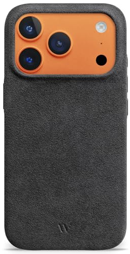 WIIUKA Hülle für iPhone 17 Pro Max, original Alcantara®, handgefertigt, 360° Schutz, extra schlank, Premium Handyhülle, Case, Qi, Leder-Alternative, skiin VL Alcantara®, Mystery Grau