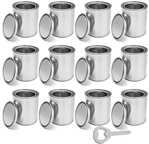 Tacdas Lot de 12 Pots de Peinture Vides avec Couvercles, Seau de Peinture Non Doublé de 0,4 Litre, Seau de Peinture Non Doublé pour Projets de Bricolage