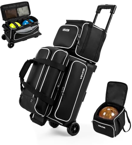 VEVOR 3 Ball Bowling Bag Double Roller Bag with Separate Shoe Compartment