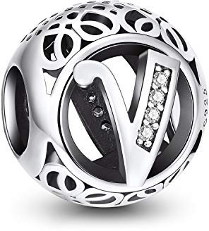 NINGAN Buchstabe-Charm aus 925 Sterlingsilber, passend für europäische Armbänder (V)