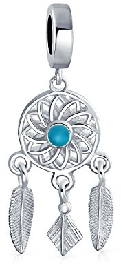 Hopes Dreams Bleu Spiritual Amulet Symbol Western Native American Indian Dream Catcher Cloud Dreamer Pendre Charm Bead Tassel Feather Leaves For Women Teen .925 Argent Sterling Fits European Bracelet