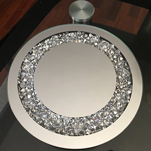 CRUSHED JEWELS DIAMANTE MIRRORED CANDLE PLATE CENTREPIECE WEDDING TABLE BLING 25CM ROUND